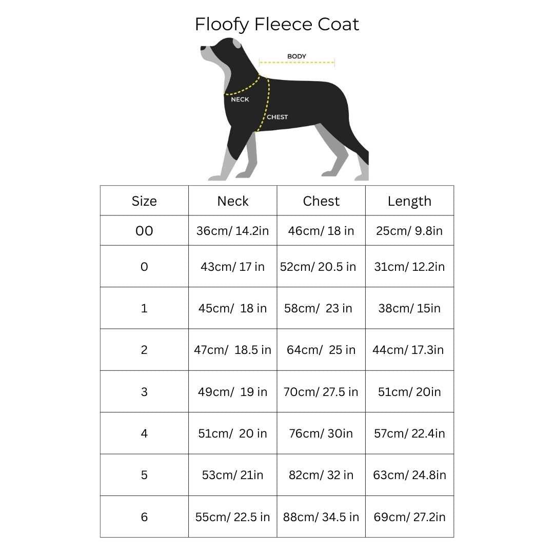 Fleece Dog Coat Size Chart.