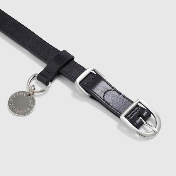 Premium black leather dog collar with silver buckle Snoot Style