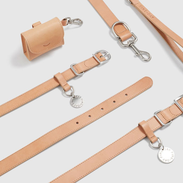 Tan leather matching dog collar and lead set Snoot Style