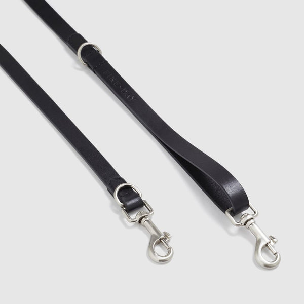Black Leather Double Ended Dog Lead Snoot Style