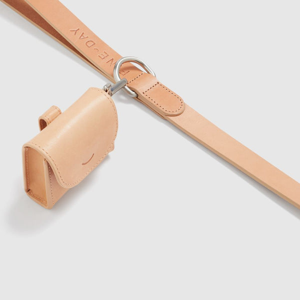 Tan leather dog lead with matching poop bag holder Snoot Style