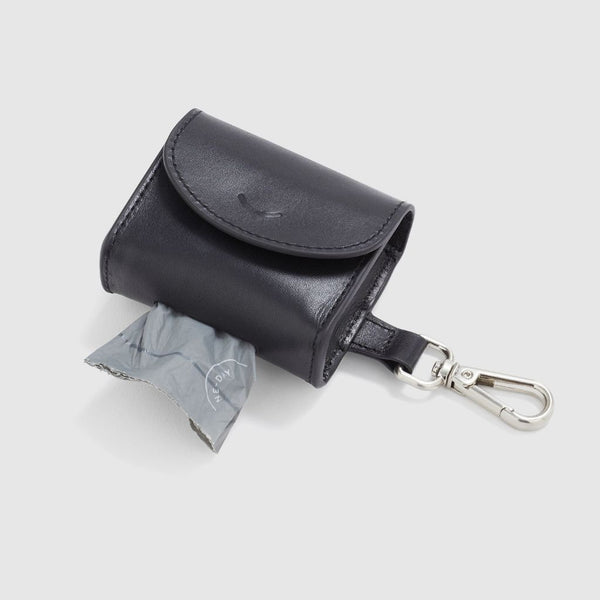 Premium Black Leather Dogg Poop Bag Holder Snoot Style