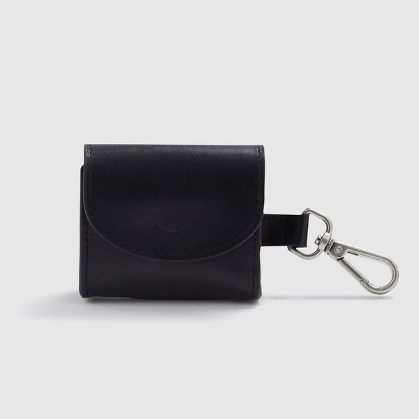 Black Leather Poop Bag Holder Snoot Style