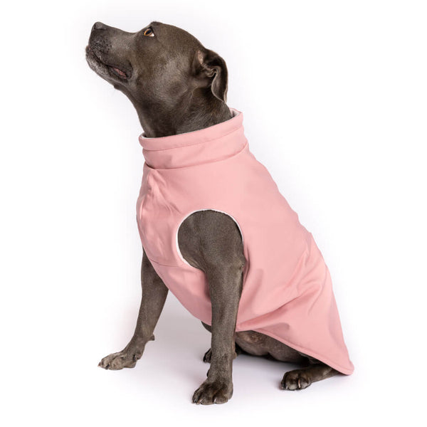 Snoot Style pink waterproof dog coat.