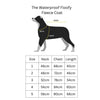 Snoot Style Dog Raincoat Size Chart.