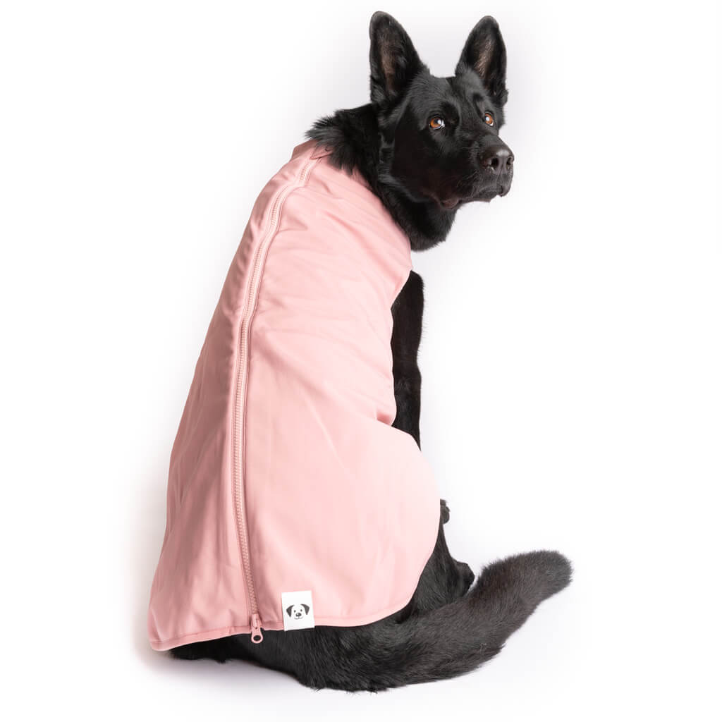 Snoot Style zippered back waterproof dog coat.