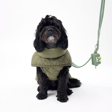 Dog Reversible Poly Wool/Quilted Winter Coat - Army Green