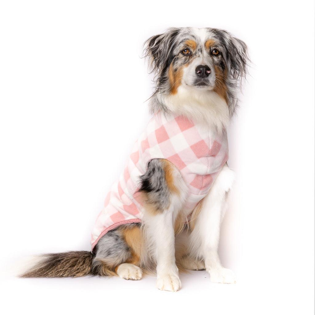 Pink gingham Fleece Dog Coat.