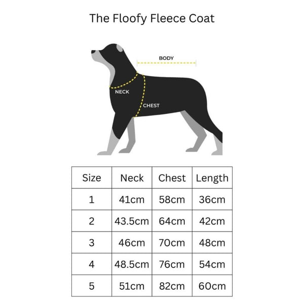 Size chart for measuring a dog coat